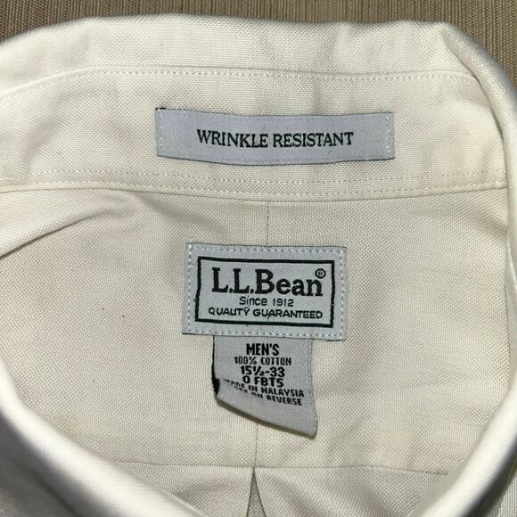 L.L. Bean Wrinkle Resistant Off White Men’s Dress Shirt 151/2-33 - read - Picture 7 of 8